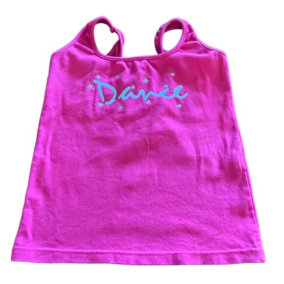 So Danca Girls M 8/10 Pink Sleeveless Dance Top Silver Lettering Stars - Picture 1 of 6